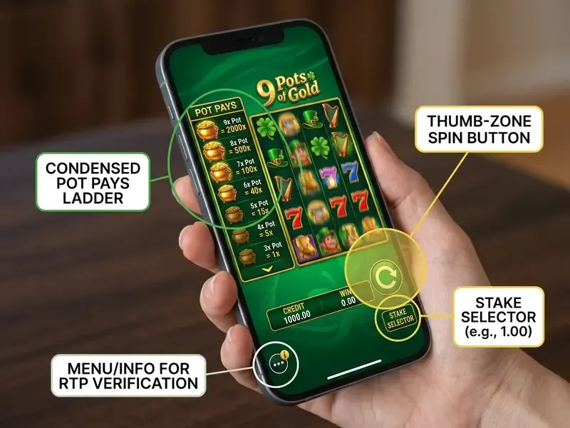 9 pots of gold mobile slot portrait interface